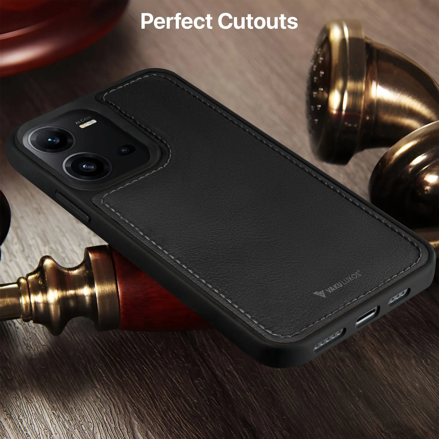 Vaku ® Vivo V25 5G Luxe Premium Leather Stitched Protective Back Cover - Image 5