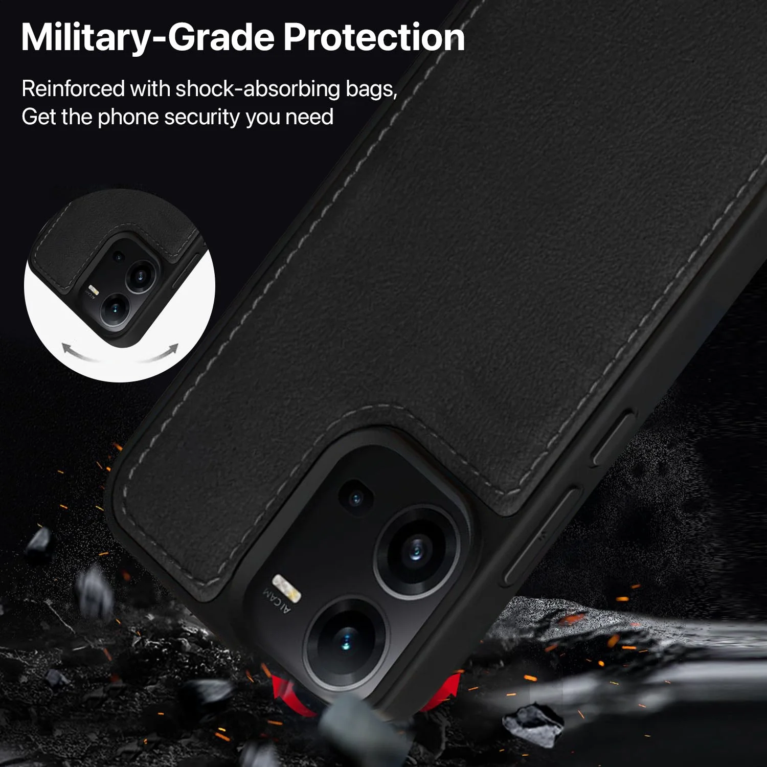 Vaku ® Vivo V25 5G Luxe Premium Leather Stitched Protective Back Cover - Image 6