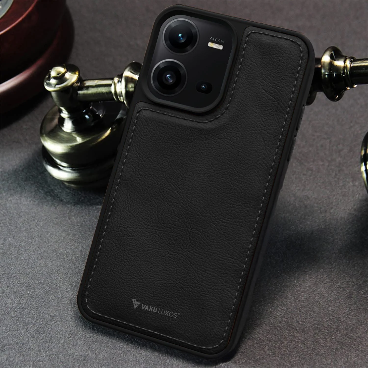 Vaku ® Vivo V25 5G Luxe Premium Leather Stitched Protective Back Cover - Image 8