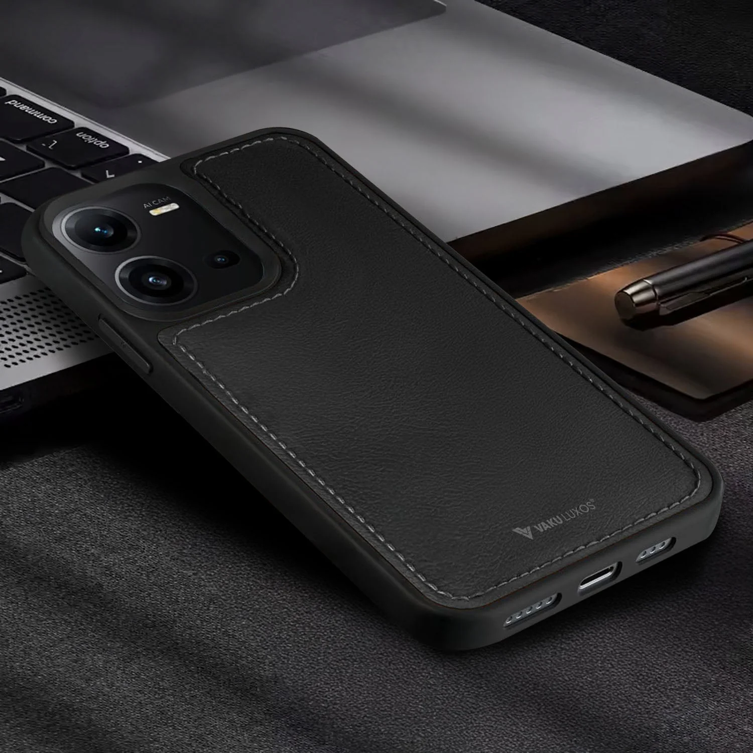Vaku ® Vivo V25 5G Luxe Premium Leather Stitched Protective Back Cover - Image 9