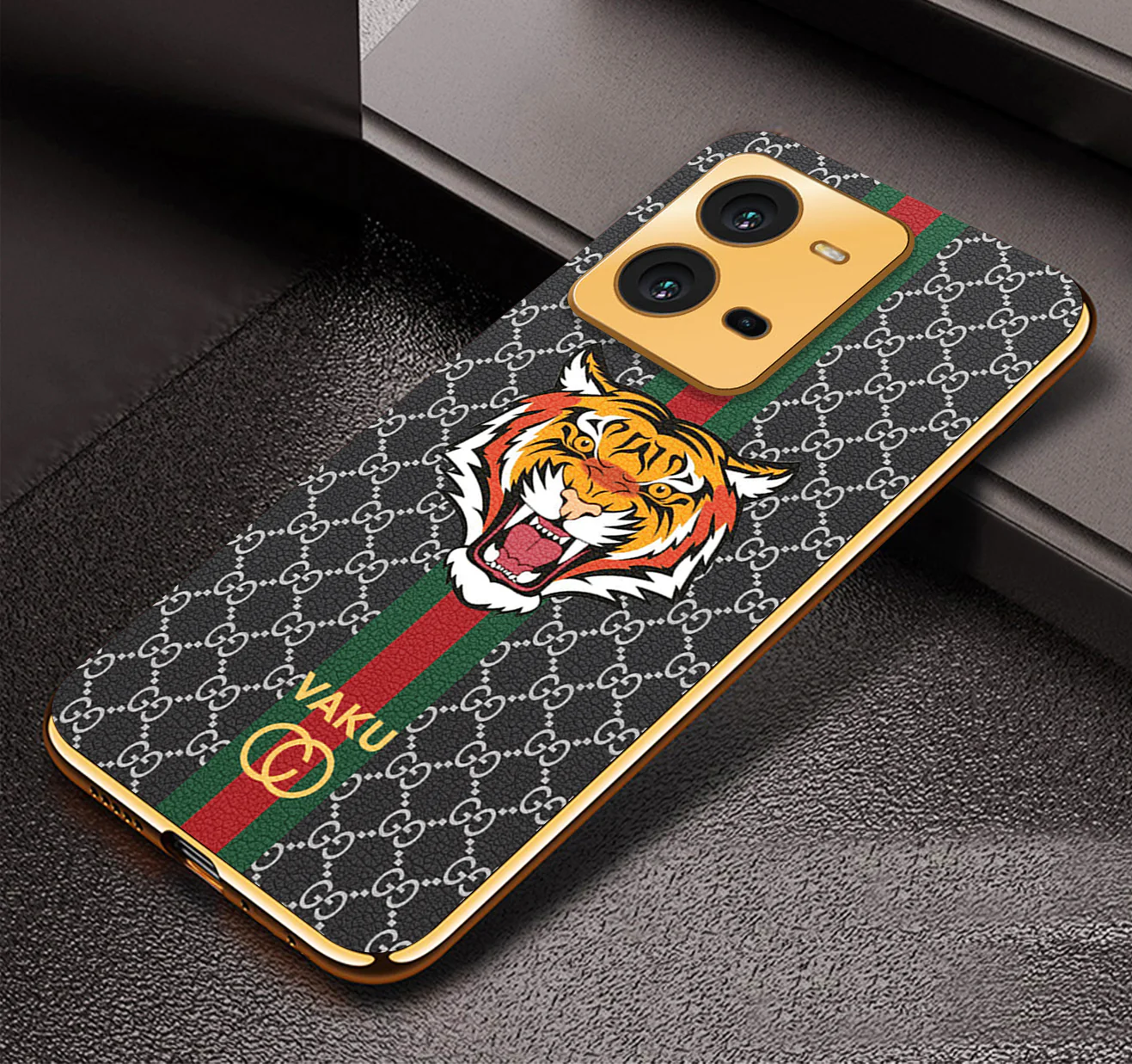 Vaku® Vivo V25 5G Lynx Designer Leather Pattern Gold Electroplated Soft TPU Back Cover Case - Image 10