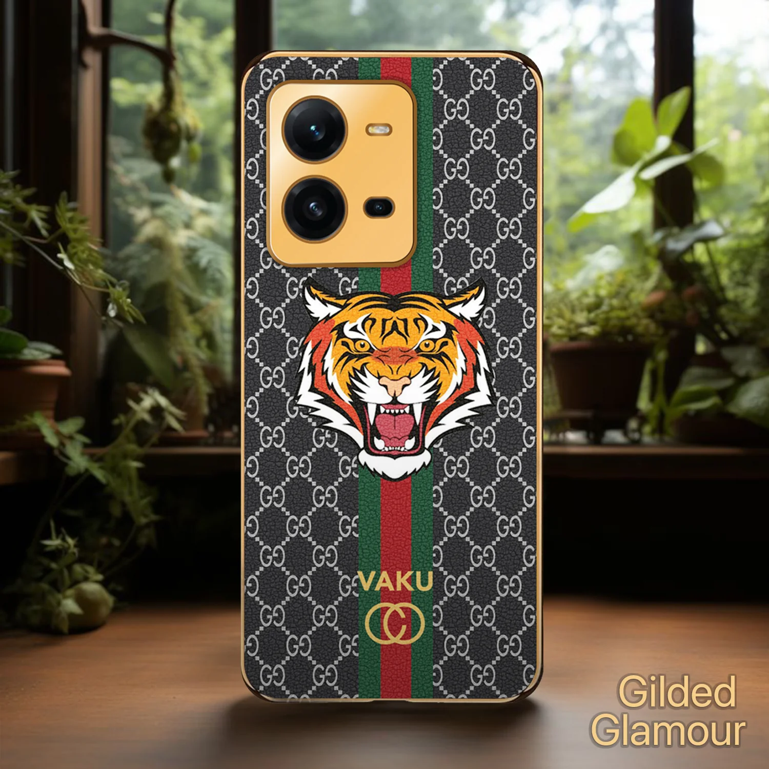 Vaku® Vivo V25 5G Lynx Designer Leather Pattern Gold Electroplated Soft TPU Back Cover Case - Image 14