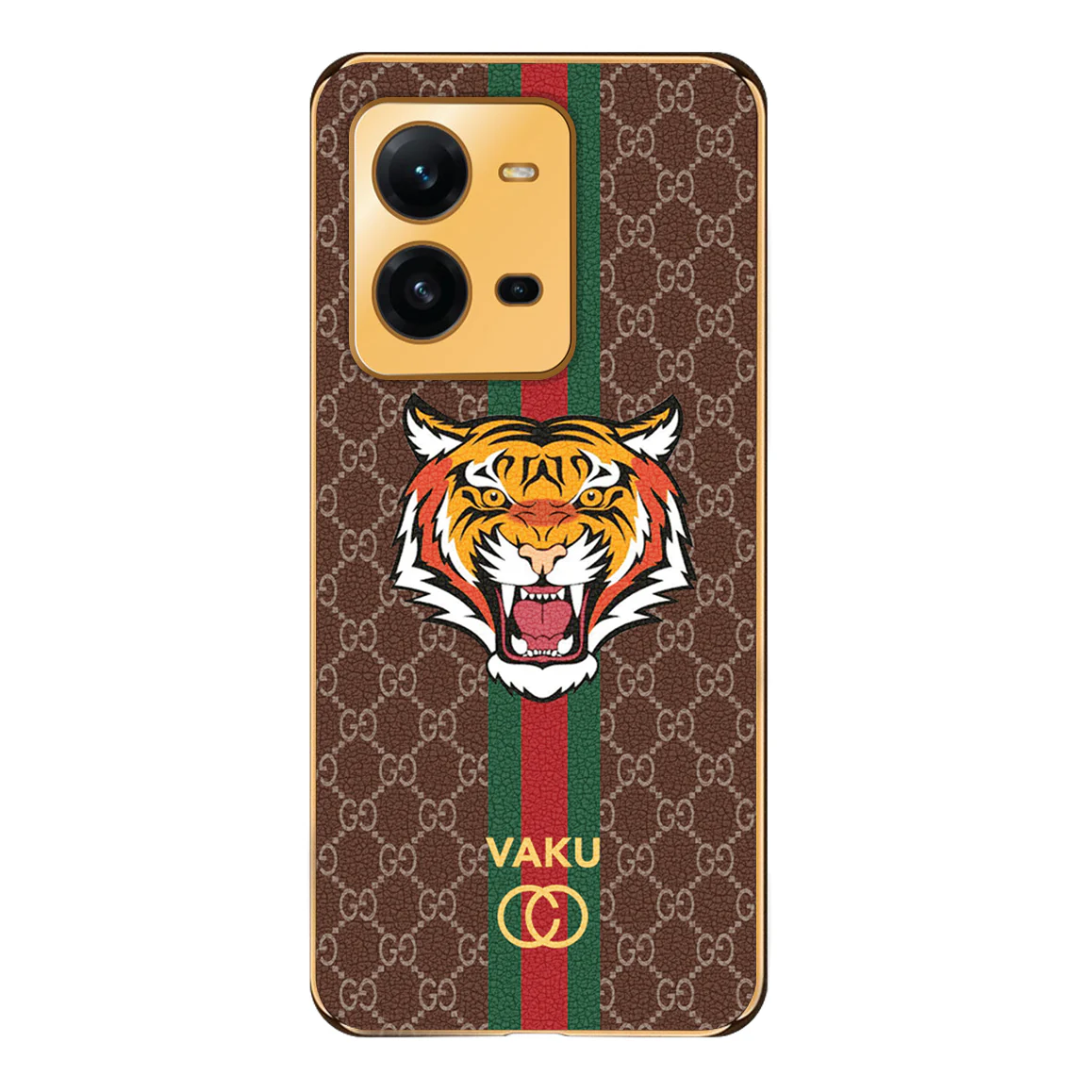 Vaku® Vivo V25 5G Lynx Designer Leather Pattern Gold Electroplated Soft TPU Back Cover Case - Image 15