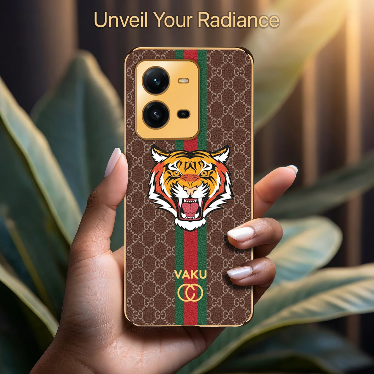 Vaku® Vivo V25 5G Lynx Designer Leather Pattern Gold Electroplated Soft TPU Back Cover Case - Image 16