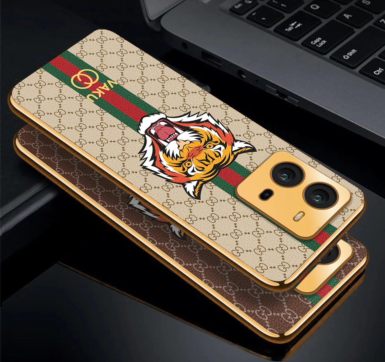 Vaku® Vivo V25 5G Lynx Designer Leather Pattern Gold Electroplated Soft TPU Back Cover Case - Image 17