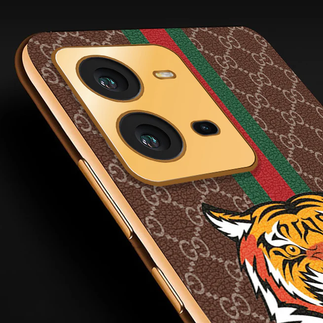 Vaku® Vivo V25 5G Lynx Designer Leather Pattern Gold Electroplated Soft TPU Back Cover Case - Image 2