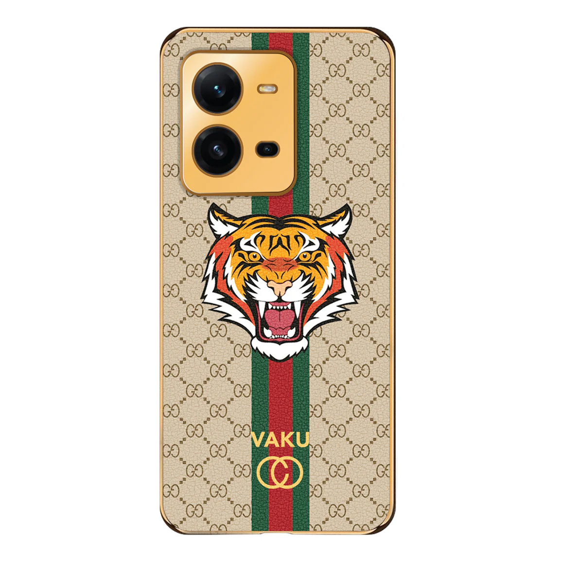 Vaku® Vivo V25 5G Lynx Designer Leather Pattern Gold Electroplated Soft TPU Back Cover Case - Image 9