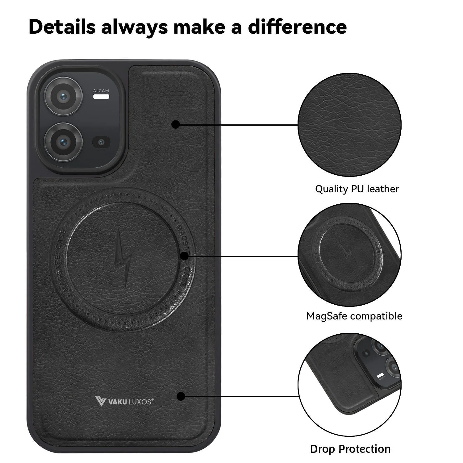 Vaku ® Vivo V25 5G Maxtron Leather Stitched Magnetic Magsafe Back Cover - Image 14