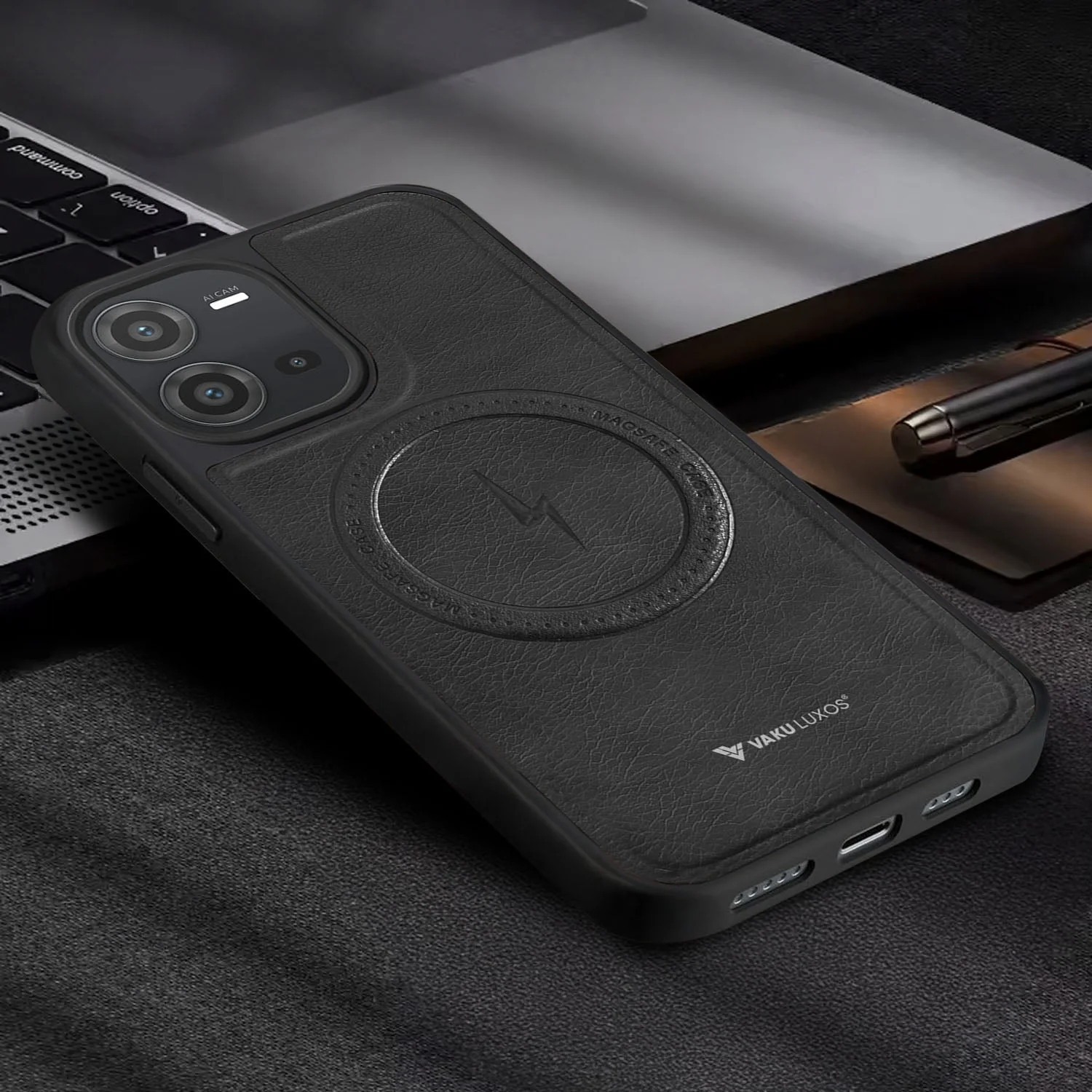 Vaku ® Vivo V25 5G Maxtron Leather Stitched Magnetic Magsafe Back Cover - Image 5