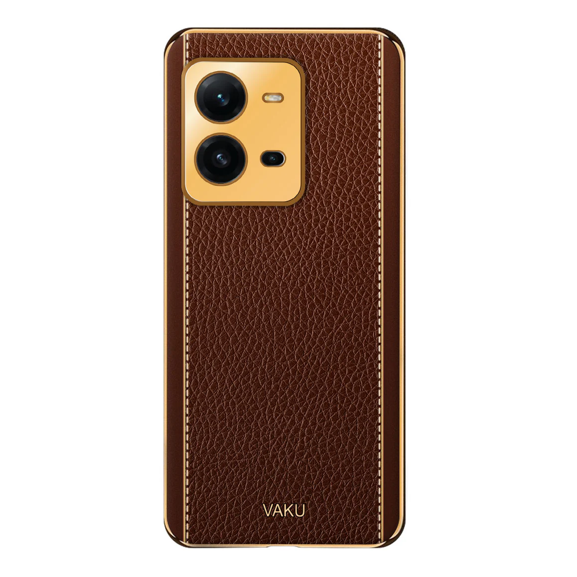Vaku ® Vivo V25 Luxemberg Series Leather Stitched Gold Electroplated Soft TPU Back Cover - Image 15
