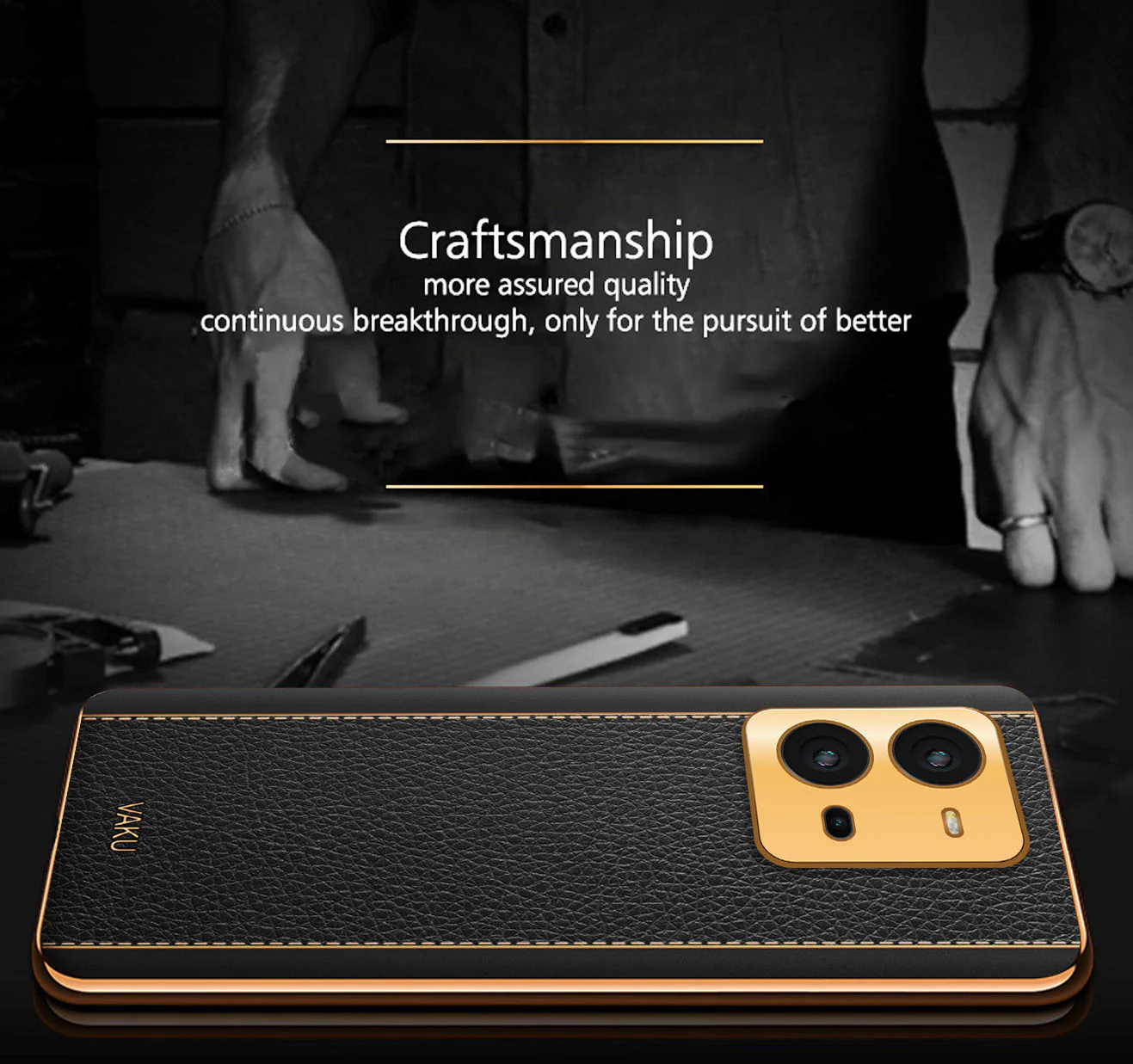 Vaku ® Vivo V25 Luxemberg Series Leather Stitched Gold Electroplated Soft TPU Back Cover - Image 9