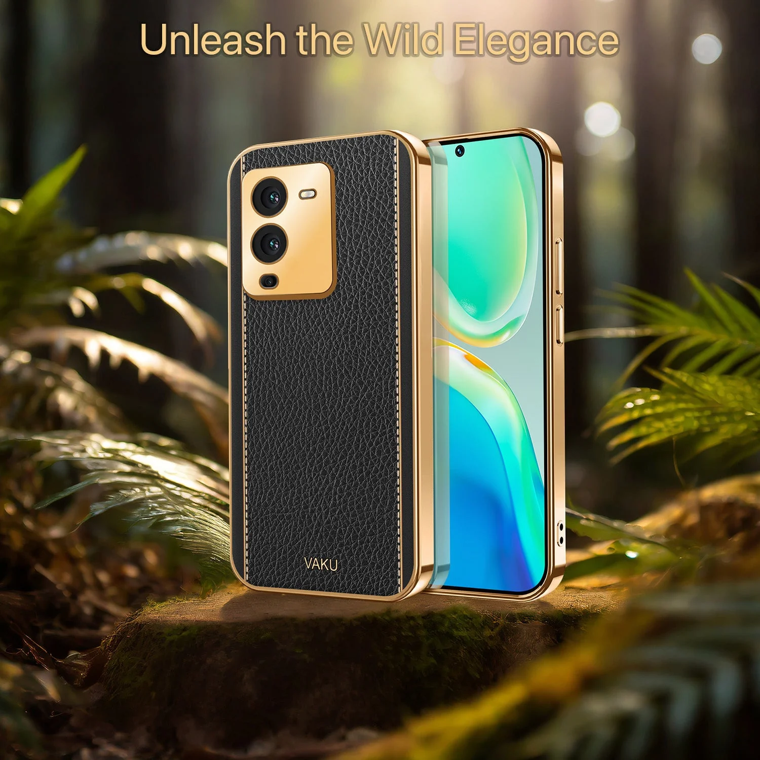 Vaku® Vivo V25 Pro Luxemberg Leather Pattern Gold Electroplated Soft TPU Back Cover - Image 12