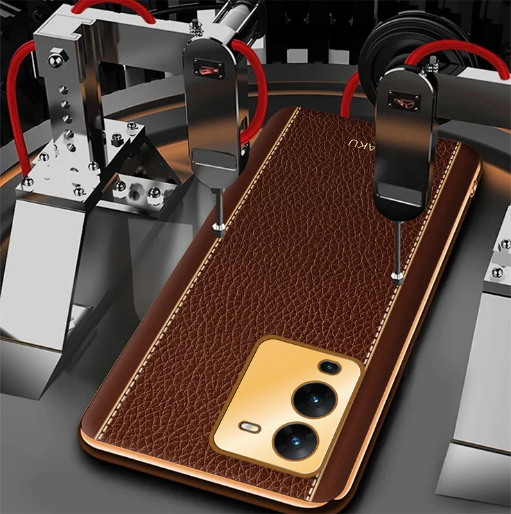 Vaku® Vivo V25 Pro Luxemberg Leather Pattern Gold Electroplated Soft TPU Back Cover - Image 13