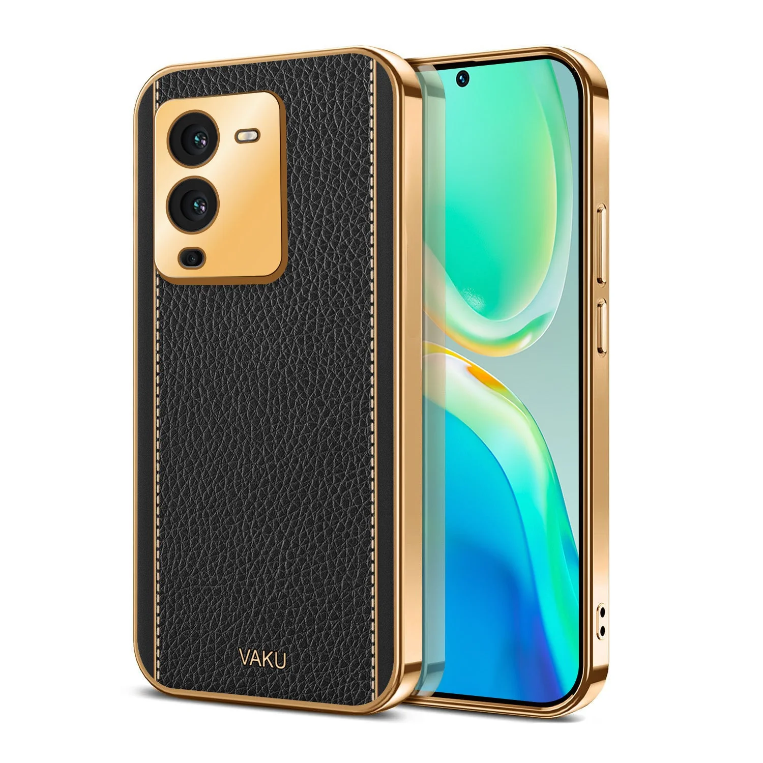 Vaku® Vivo V25 Pro Luxemberg Leather Pattern Gold Electroplated Soft TPU Back Cover - Image 14