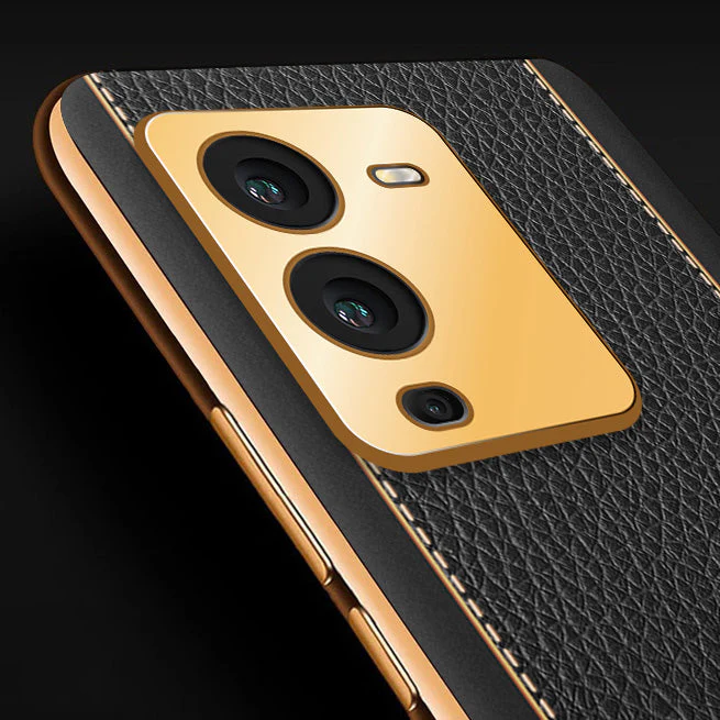 Vaku® Vivo V25 Pro Luxemberg Leather Pattern Gold Electroplated Soft TPU Back Cover - Image 15