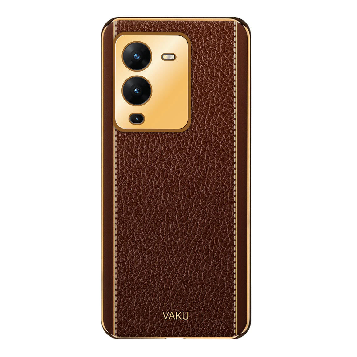 Vaku® Vivo V25 Pro Luxemberg Leather Pattern Gold Electroplated Soft TPU Back Cover - Image 2