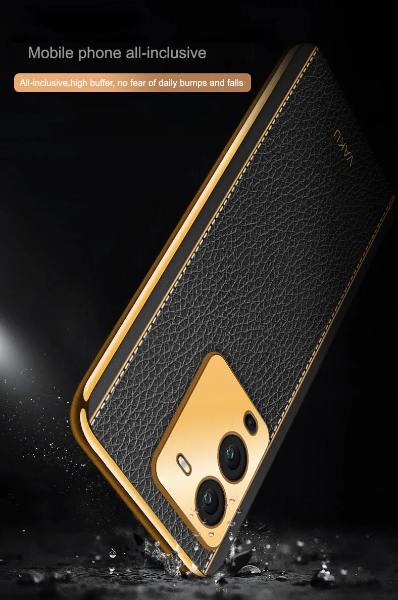 Vaku® Vivo V25 Pro Luxemberg Leather Pattern Gold Electroplated Soft TPU Back Cover - Image 7