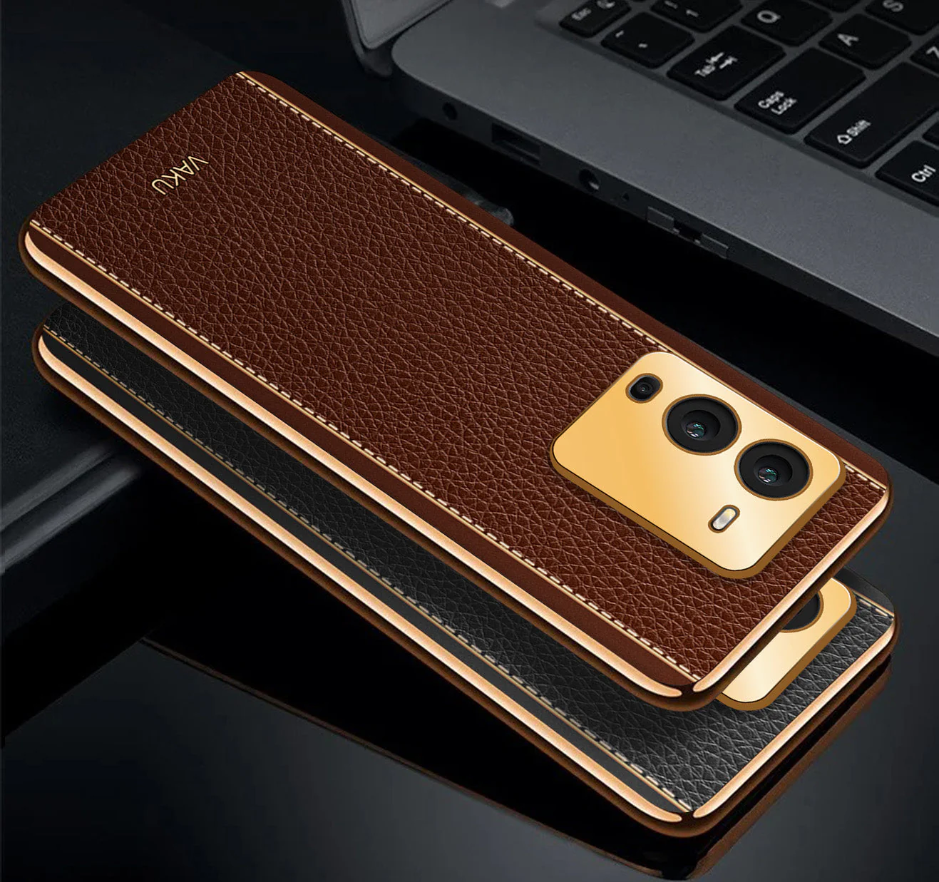 Vaku® Vivo V25 Pro Luxemberg Leather Pattern Gold Electroplated Soft TPU Back Cover - Image 8