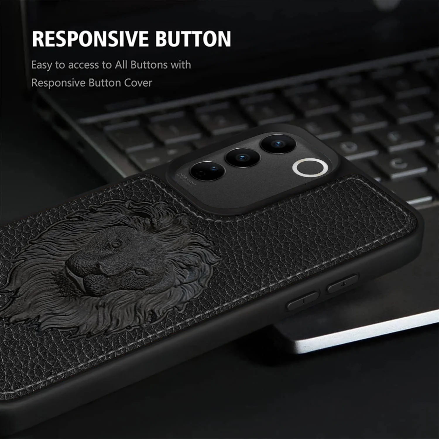 Vaku ® Vivo V27 5G Lion Embossed Luxury Designer Leather Back Cover - Image 10