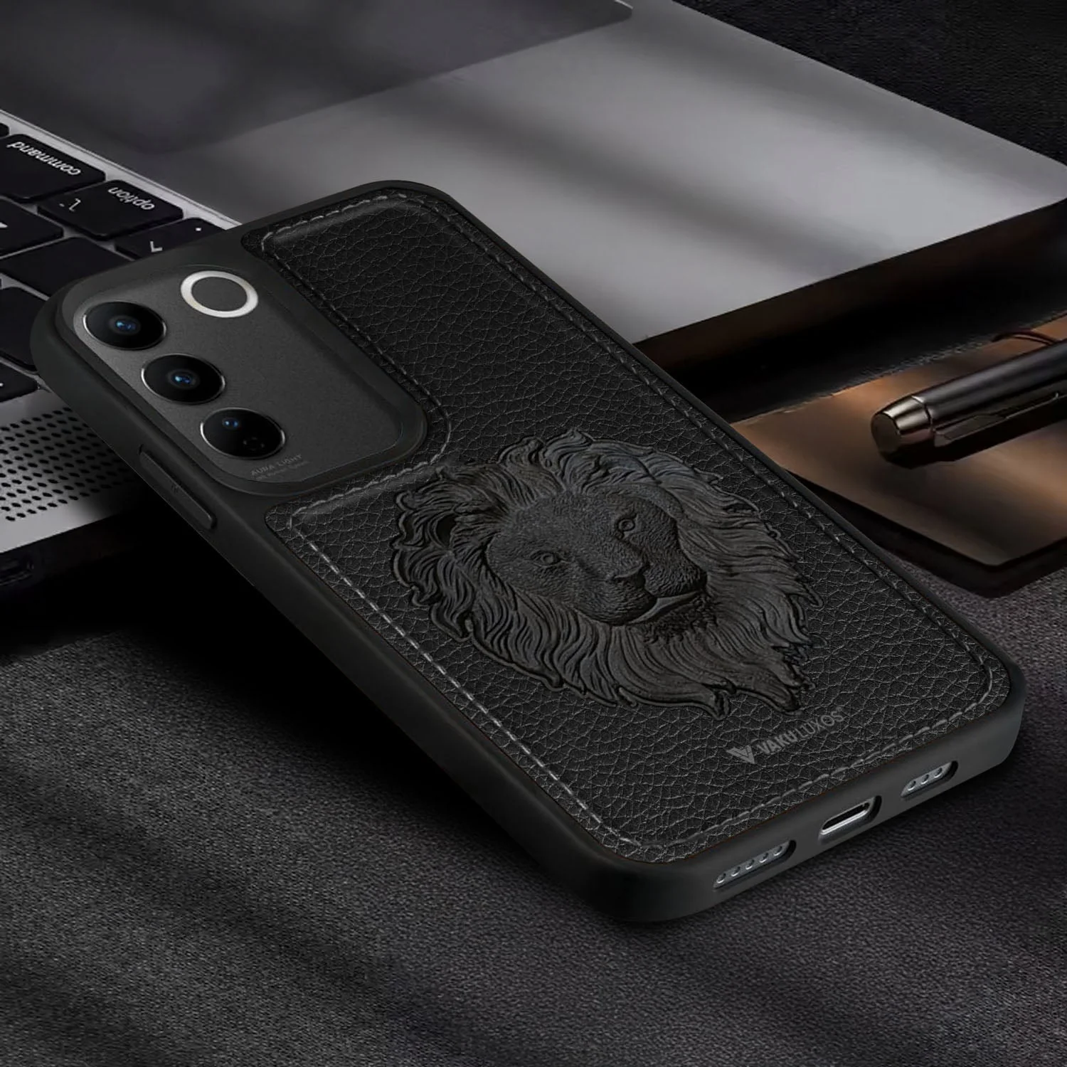 Vaku ® Vivo V27 5G Lion Embossed Luxury Designer Leather Back Cover - Image 12