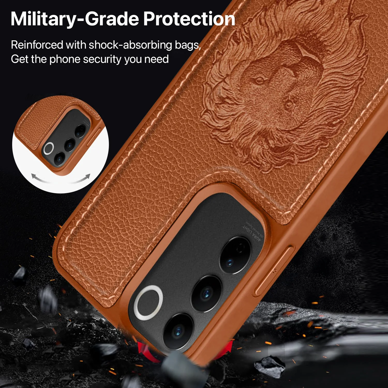 Vaku ® Vivo V27 5G Lion Embossed Luxury Designer Leather Back Cover - Image 2