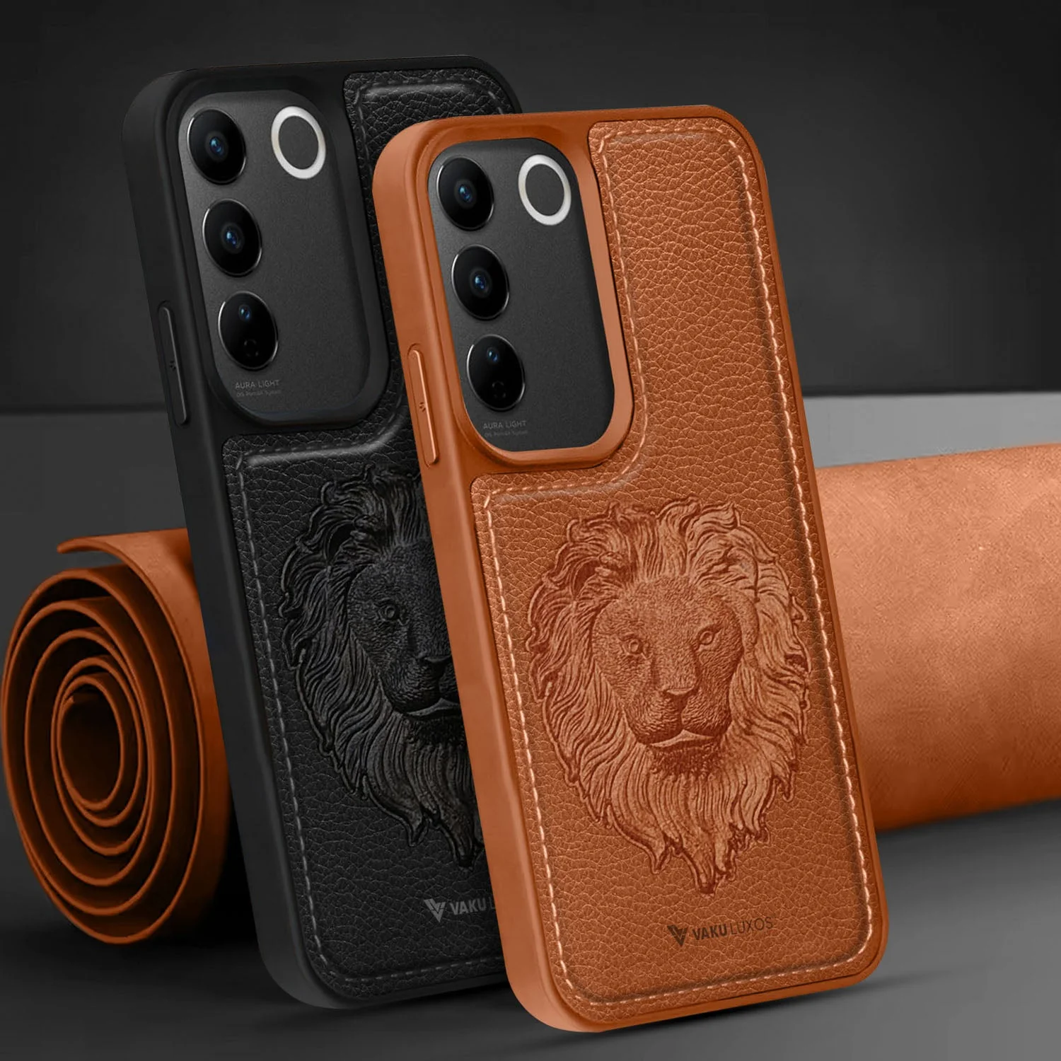 Vaku ® Vivo V27 5G Lion Embossed Luxury Designer Leather Back Cover - Image 6