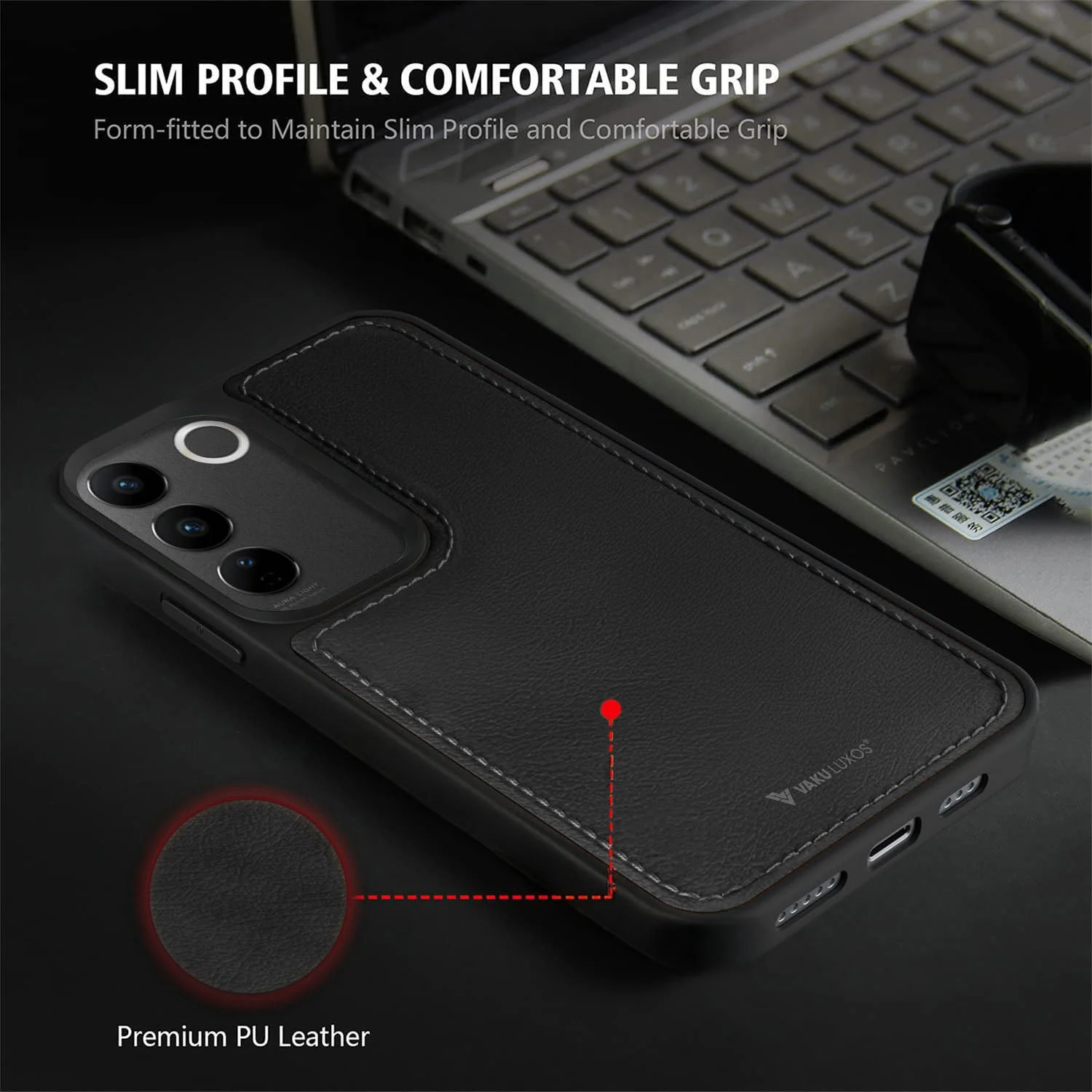 Vaku ® Vivo V27 5G Luxe Premium Leather Stitched Protective Back Cover - Image 10