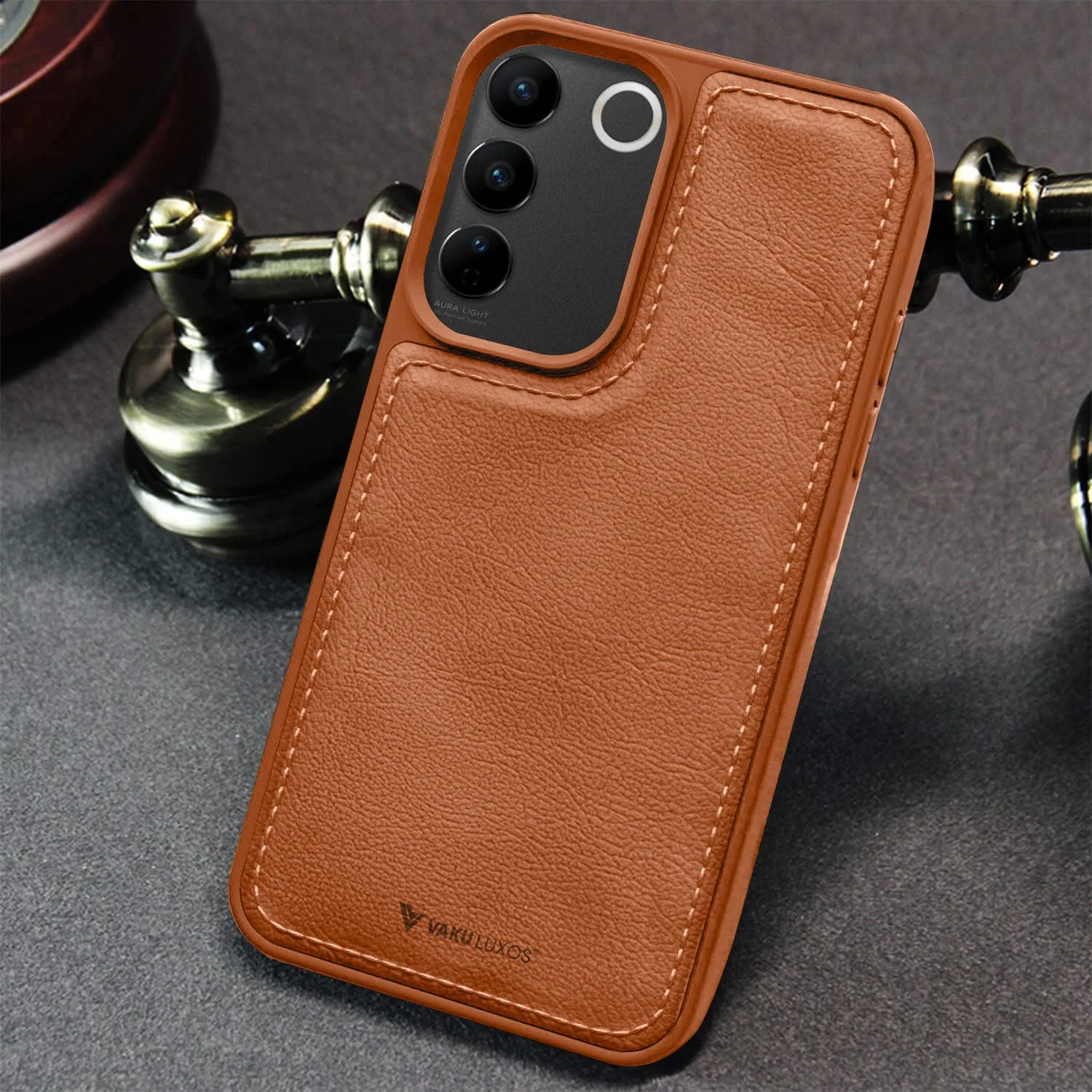 Vaku ® Vivo V27 5G Luxe Premium Leather Stitched Protective Back Cover - Image 11