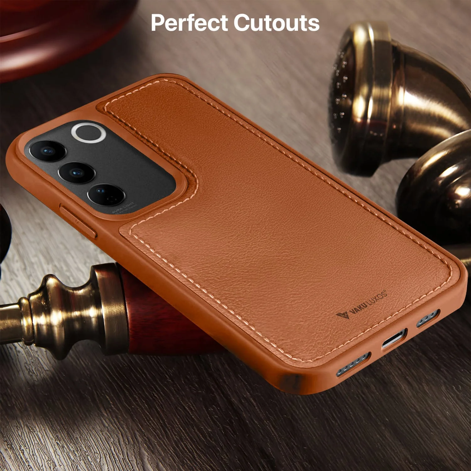 Vaku ® Vivo V27 5G Luxe Premium Leather Stitched Protective Back Cover - Image 12