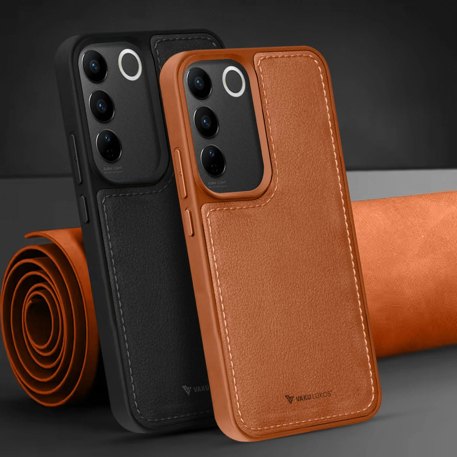 Vaku ® Vivo V27 5G Luxe Premium Leather Stitched Protective Back Cover - Image 3