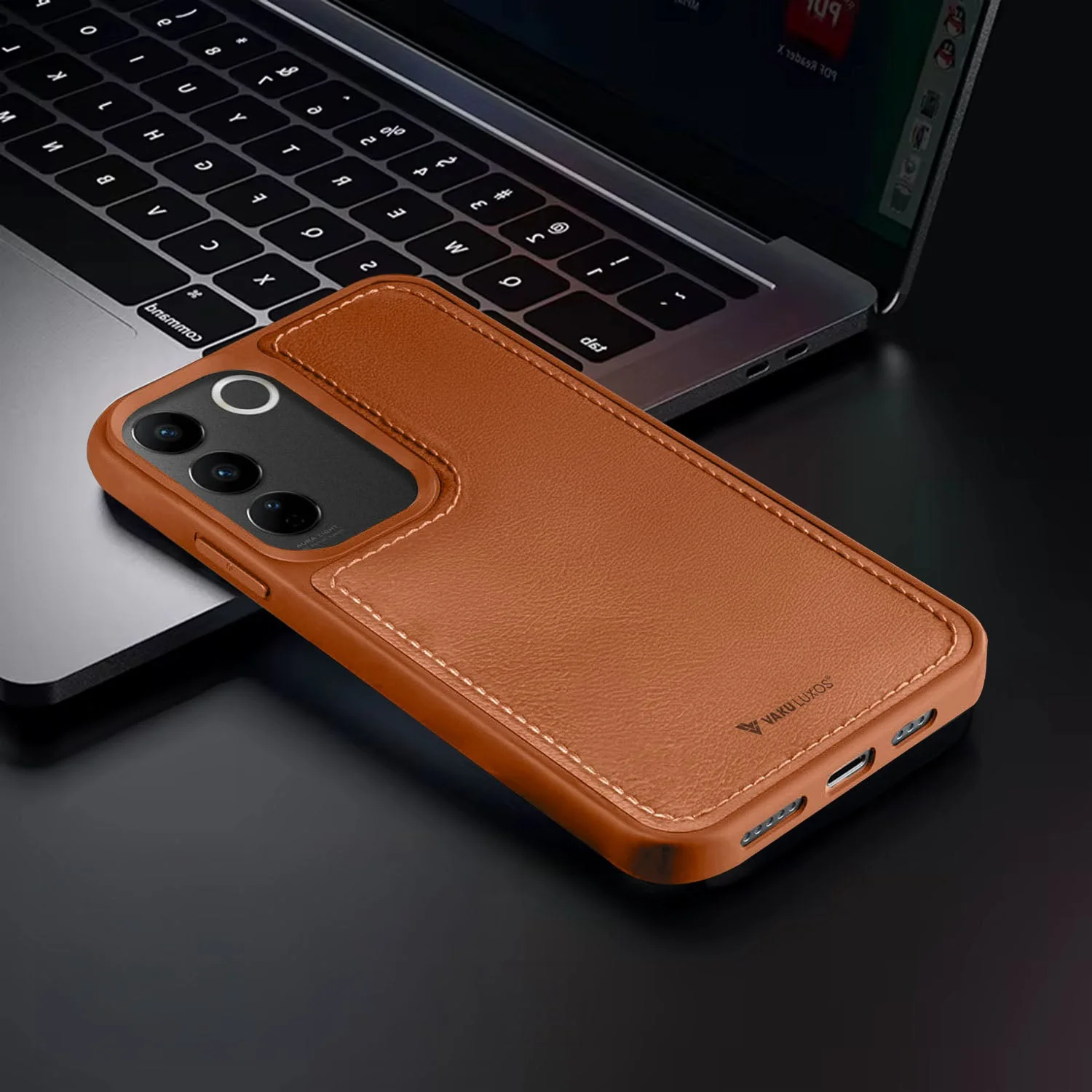 Vaku ® Vivo V27 5G Luxe Premium Leather Stitched Protective Back Cover - Image 5