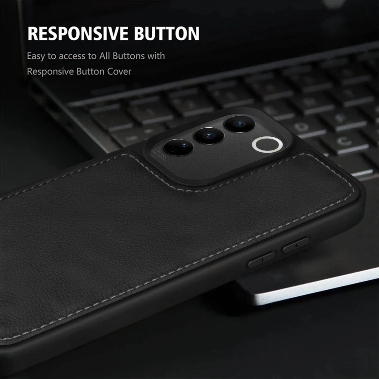 Vaku ® Vivo V27 5G Luxe Premium Leather Stitched Protective Back Cover - Image 6