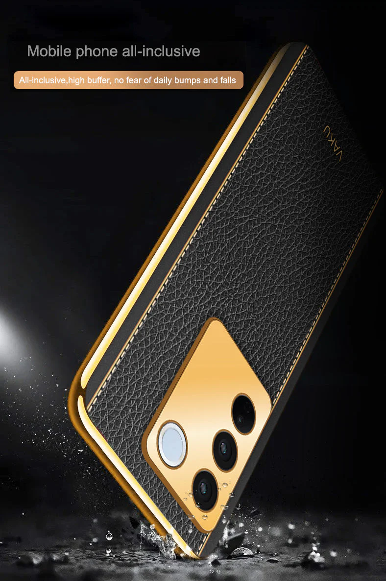 Vaku® Vivo V27 5G Luxemberg Leather Pattern Gold Electroplated Soft TPU Back Cover - Image 10