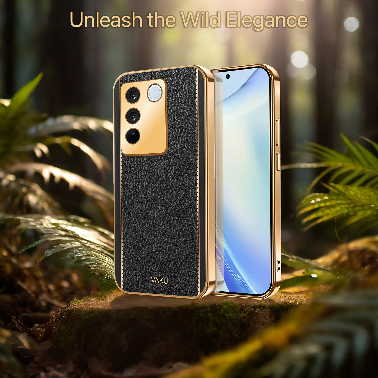 Vaku® Vivo V27 5G Luxemberg Leather Pattern Gold Electroplated Soft TPU Back Cover - Image 14