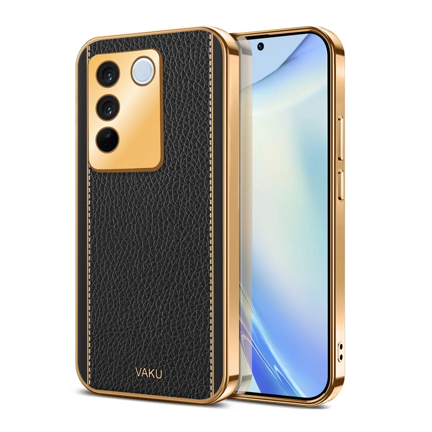 Vaku® Vivo V27 5G Luxemberg Leather Pattern Gold Electroplated Soft TPU Back Cover - Image 15