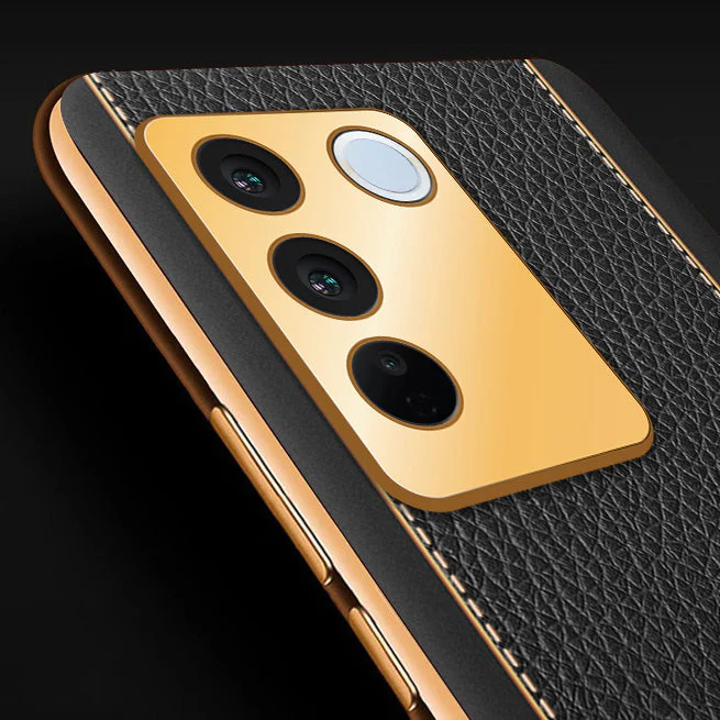 Vaku® Vivo V27 5G Luxemberg Leather Pattern Gold Electroplated Soft TPU Back Cover - Image 16