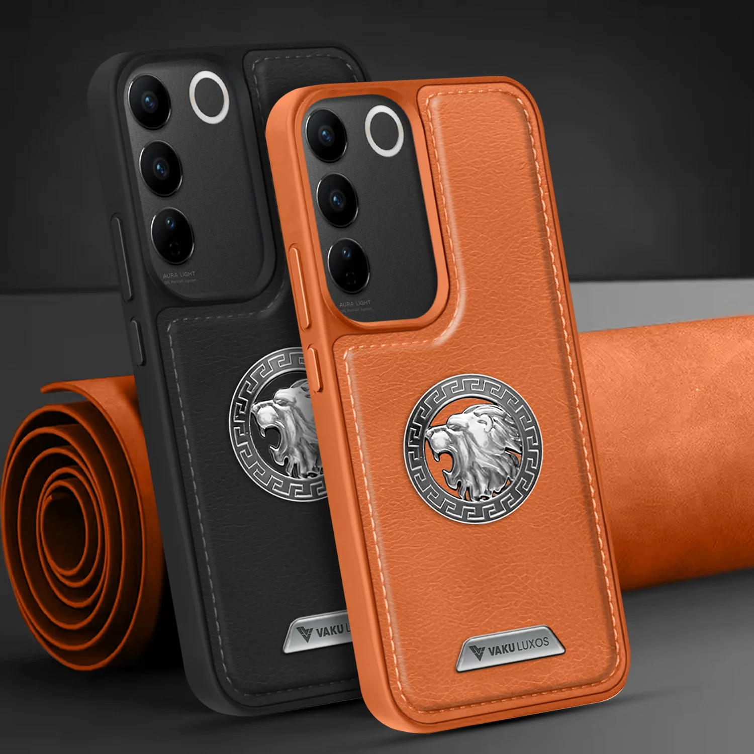 Vaku ® Vivo V27 5G Regal Shield Metal Lion Engraved Leather Back Cover - Image 10