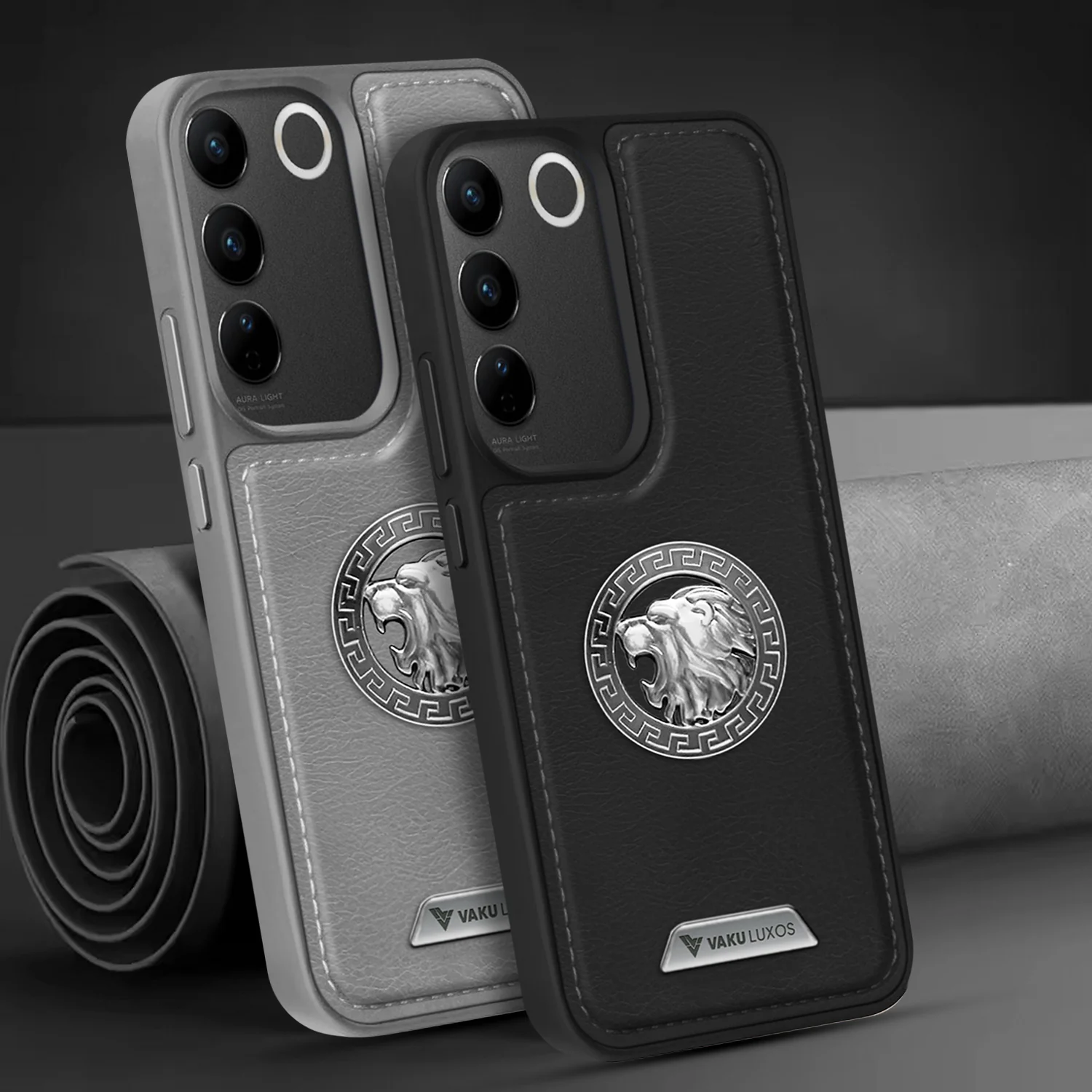 Vaku ® Vivo V27 5G Regal Shield Metal Lion Engraved Leather Back Cover - Image 12