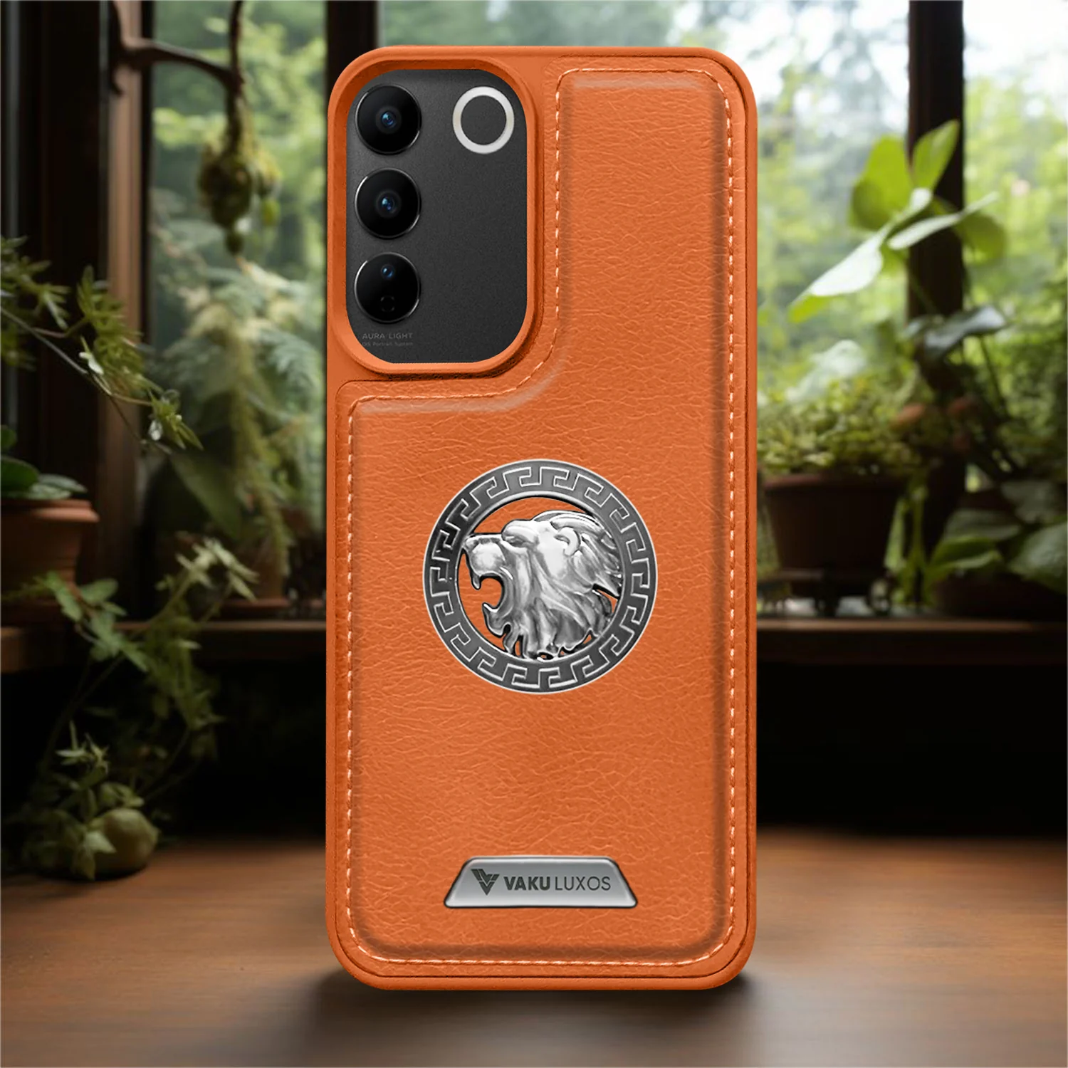 Vaku ® Vivo V27 5G Regal Shield Metal Lion Engraved Leather Back Cover - Image 13