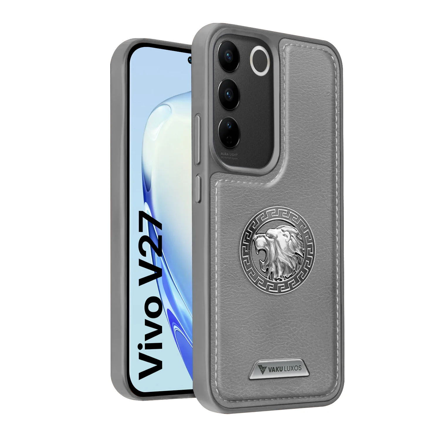 Vaku ® Vivo V27 5G Regal Shield Metal Lion Engraved Leather Back Cover - Image 3