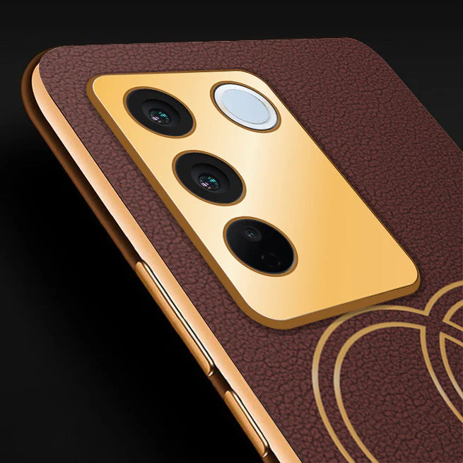 Vaku ® Vivo V27 5G Skylar Leather Pattern Gold Electroplated Soft TPU Back Cover - Image 10