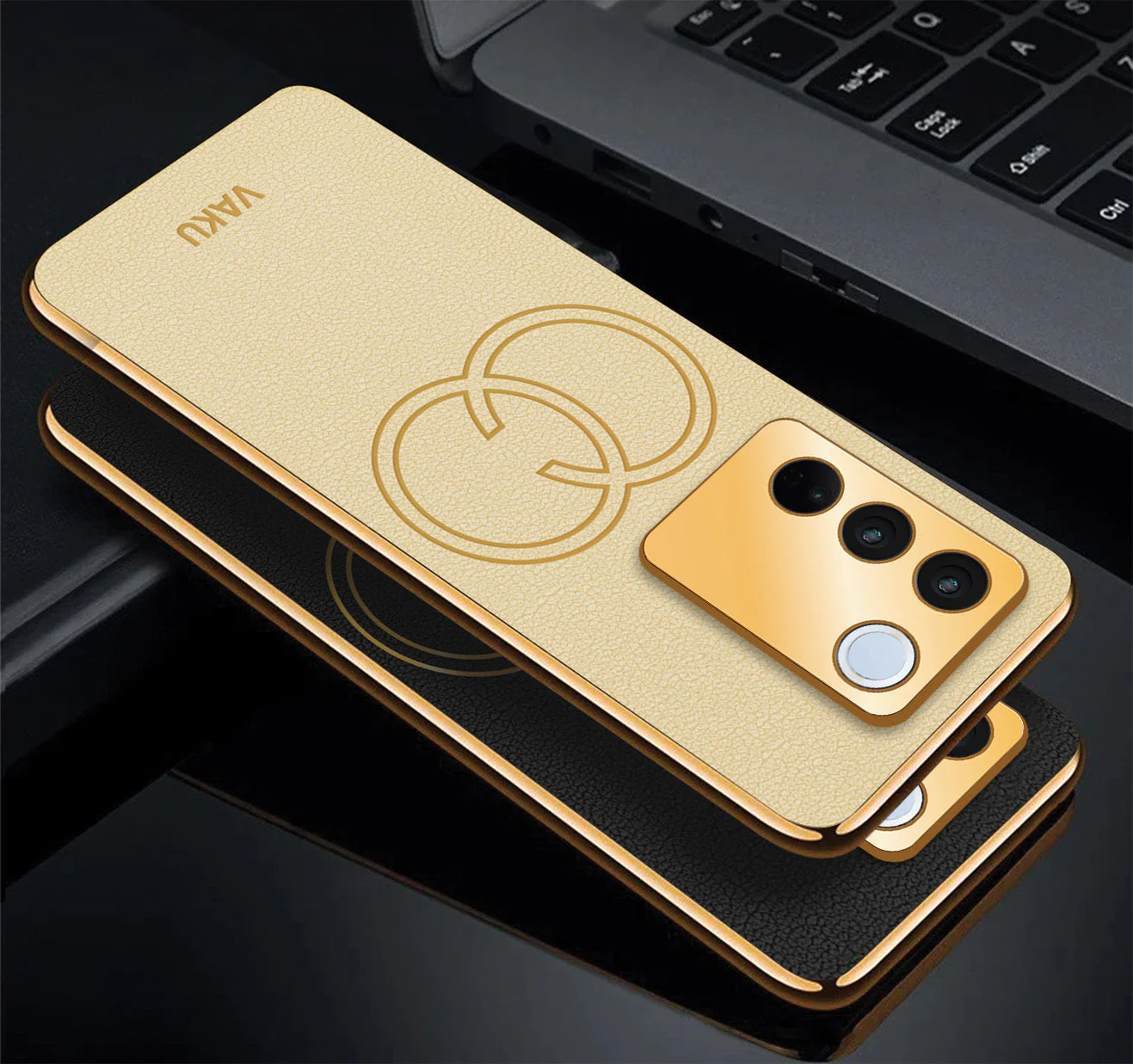 Vaku ® Vivo V27 5G Skylar Leather Pattern Gold Electroplated Soft TPU Back Cover - Image 11