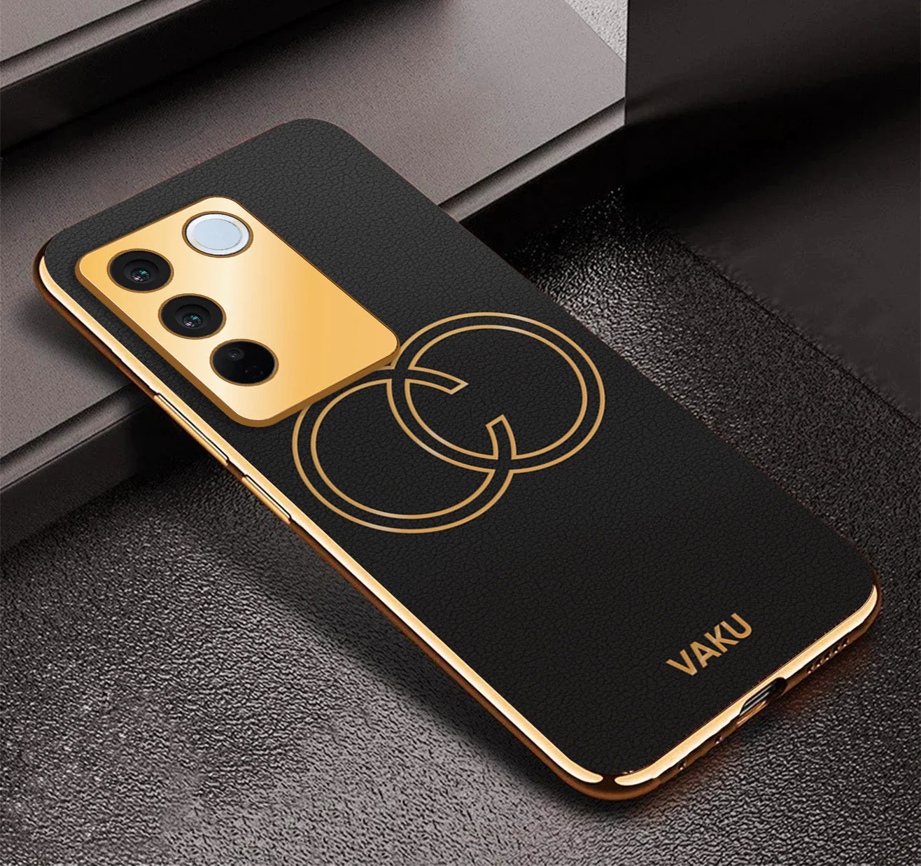 Vaku ® Vivo V27 5G Skylar Leather Pattern Gold Electroplated Soft TPU Back Cover - Image 12