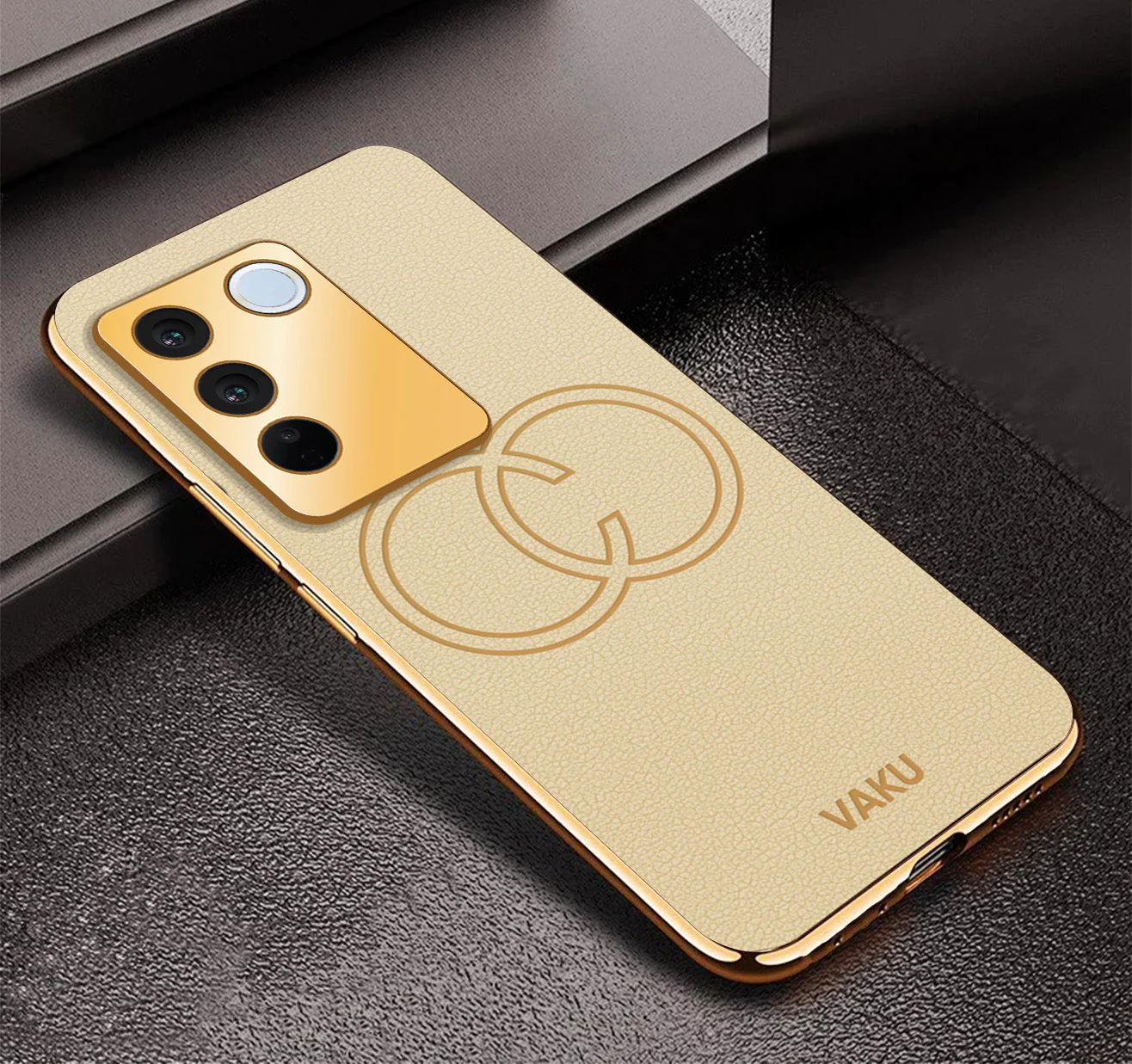Vaku ® Vivo V27 5G Skylar Leather Pattern Gold Electroplated Soft TPU Back Cover - Image 2