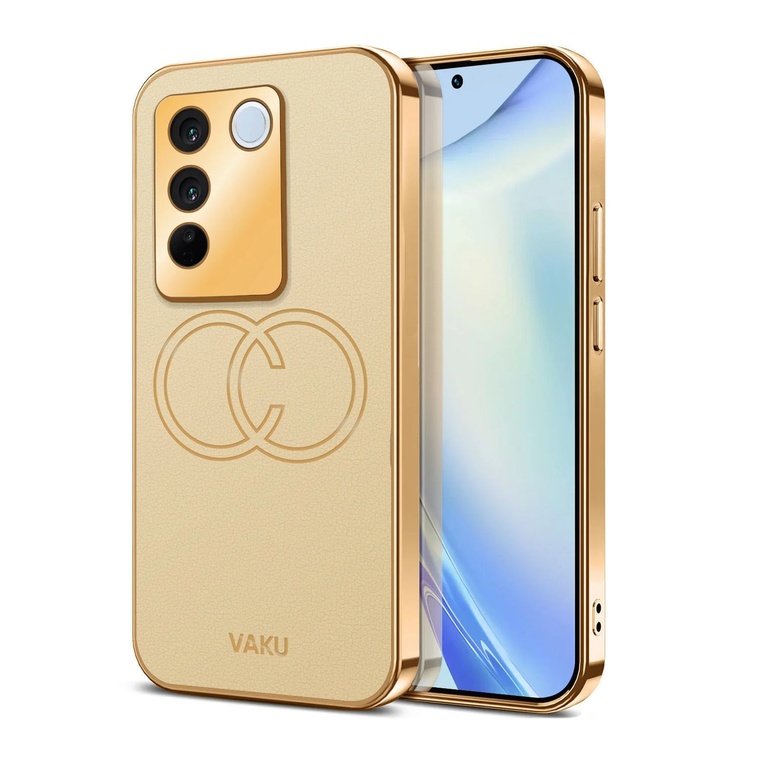 Vaku ® Vivo V27 5G Skylar Leather Pattern Gold Electroplated Soft TPU Back Cover - Image 4