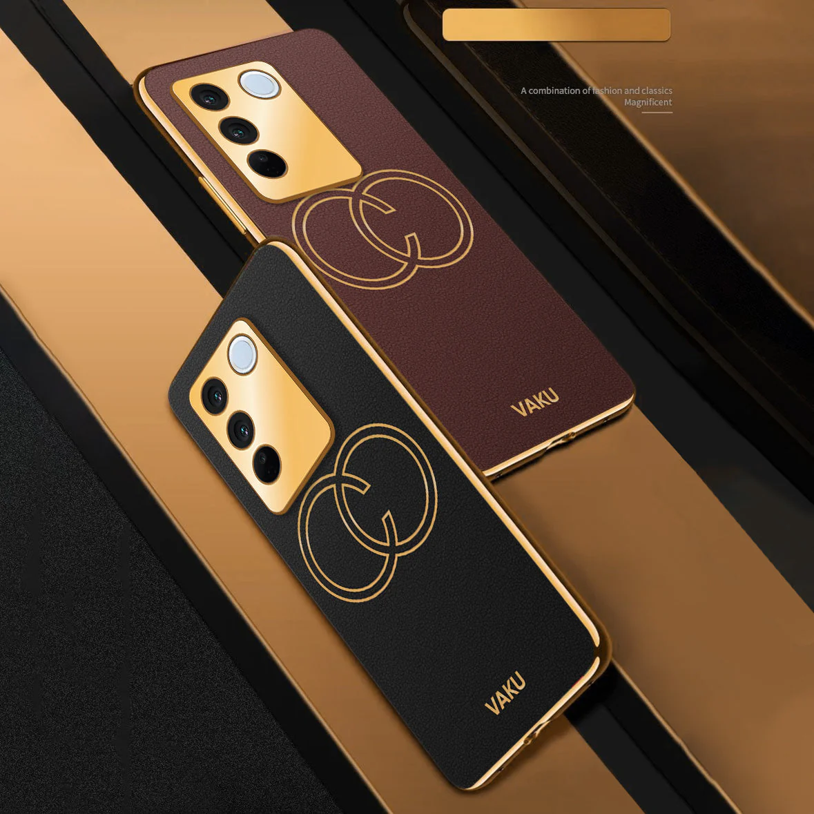 Vaku ® Vivo V27 5G Skylar Leather Pattern Gold Electroplated Soft TPU Back Cover - Image 5