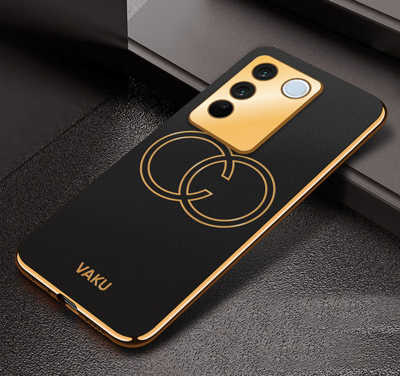 Vaku ® Vivo V27 5G Skylar Leather Pattern Gold Electroplated Soft TPU Back Cover - Image 6