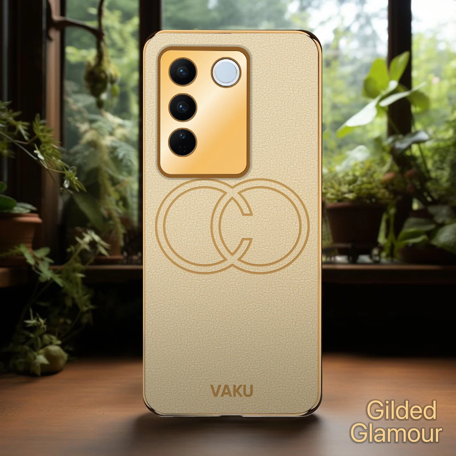 Vaku ® Vivo V27 5G Skylar Leather Pattern Gold Electroplated Soft TPU Back Cover - Image 7