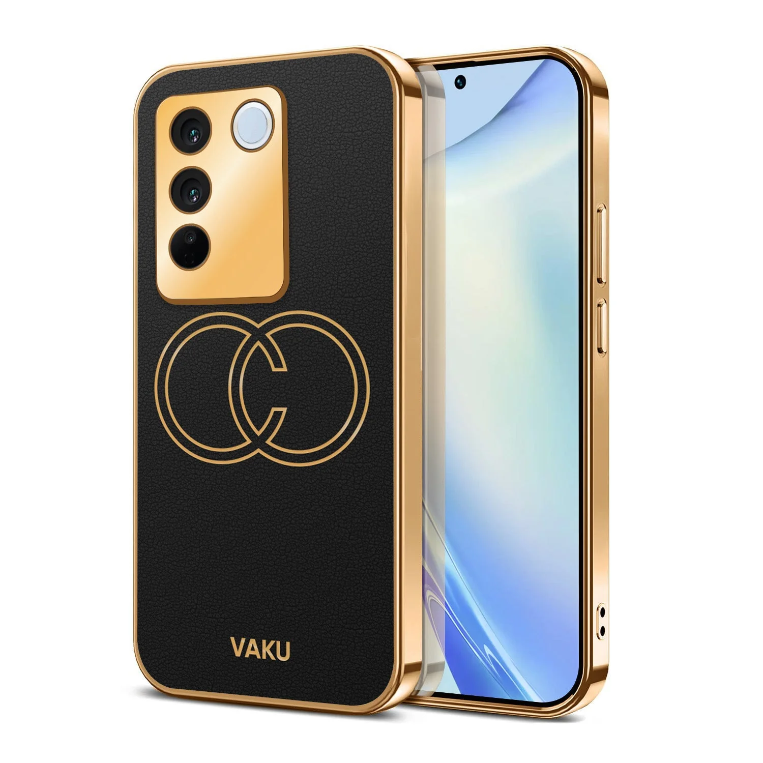 Vaku ® Vivo V27 5G Skylar Leather Pattern Gold Electroplated Soft TPU Back Cover - Image 8
