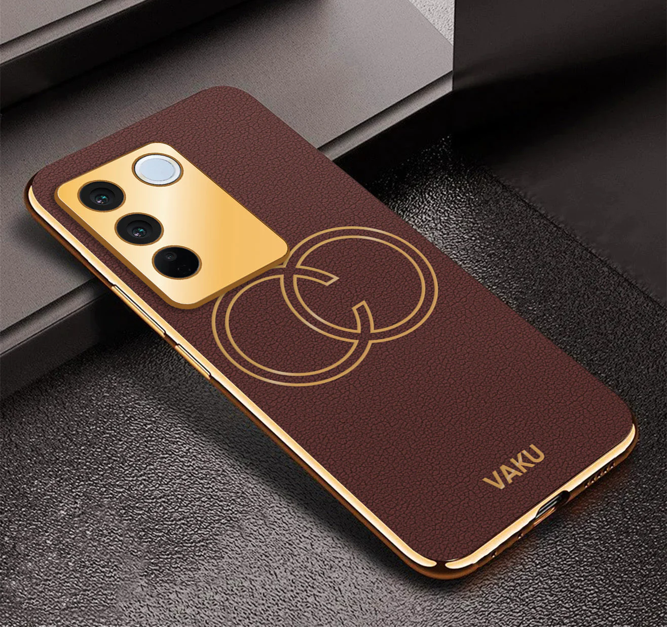 Vaku ® Vivo V27 5G Skylar Leather Pattern Gold Electroplated Soft TPU Back Cover - Image 9